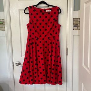Red with black polka dots party dress